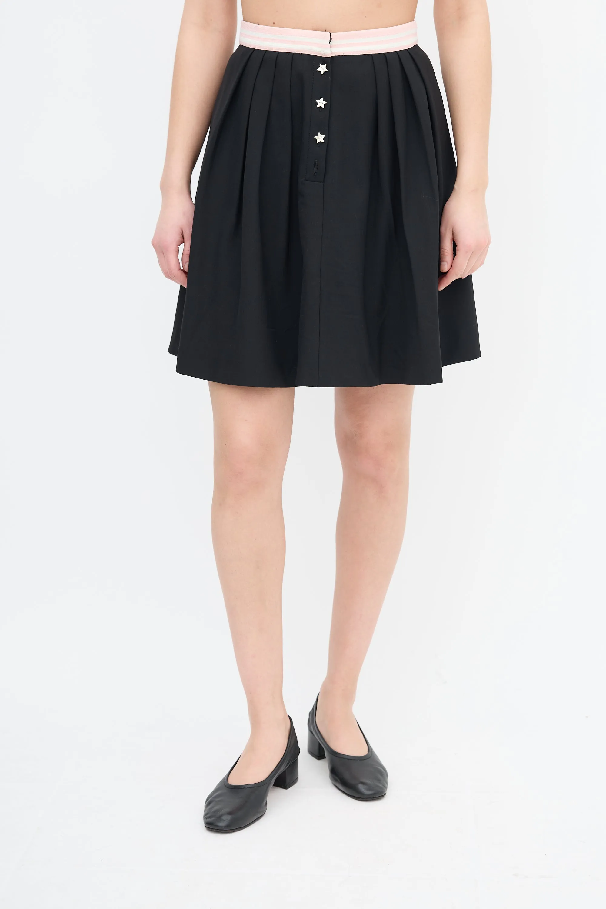 2016 Stripe Trim Pleated Skirt