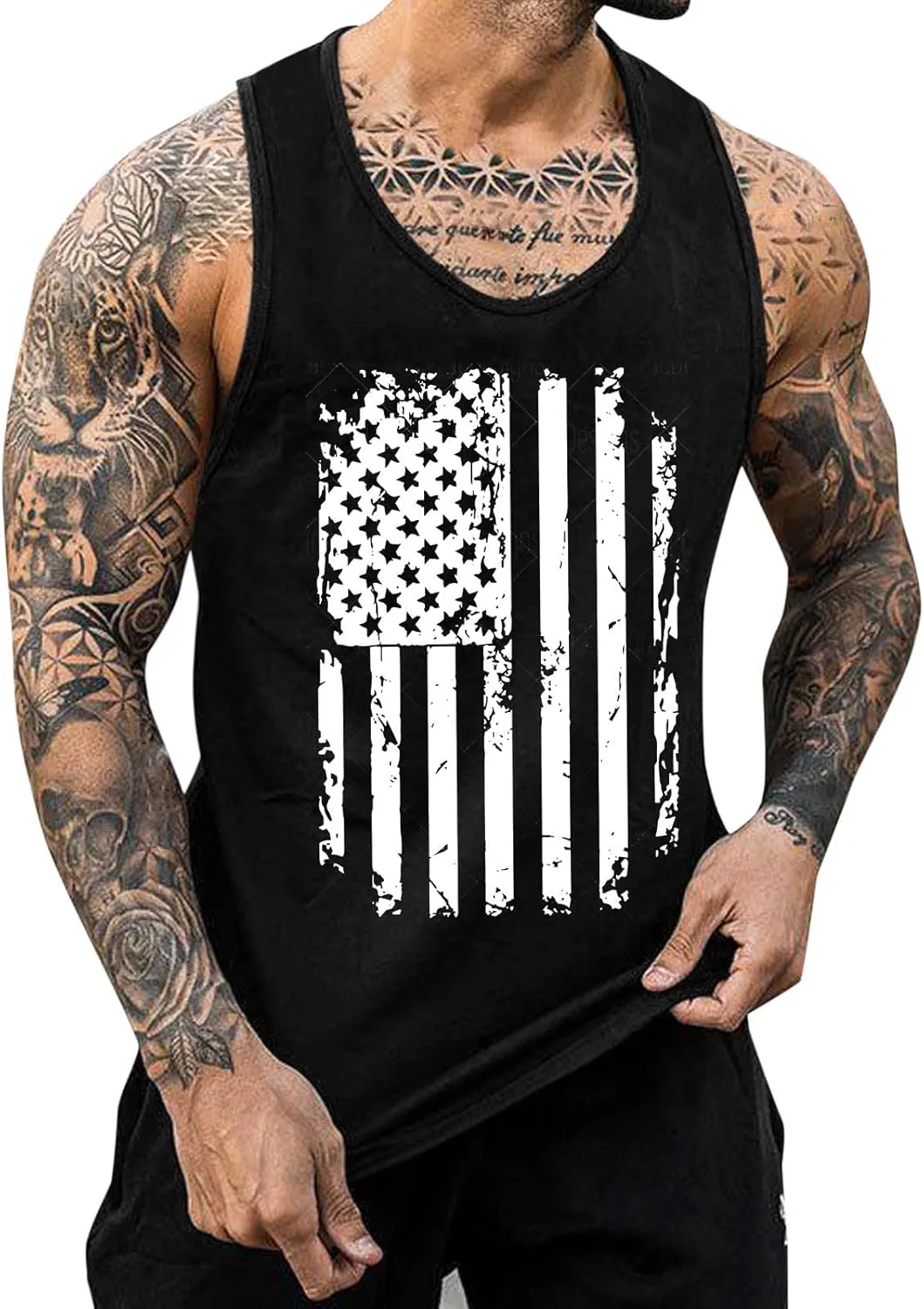 4th of July T-Shirts for Men Independence Day USA Patriotic Sleeveless Tank Tops Retro Star & Striped Graphic Tee Tops