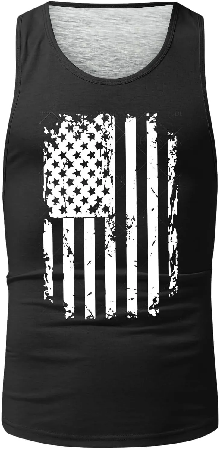 4th of July T-Shirts for Men Independence Day USA Patriotic Sleeveless Tank Tops Retro Star & Striped Graphic Tee Tops