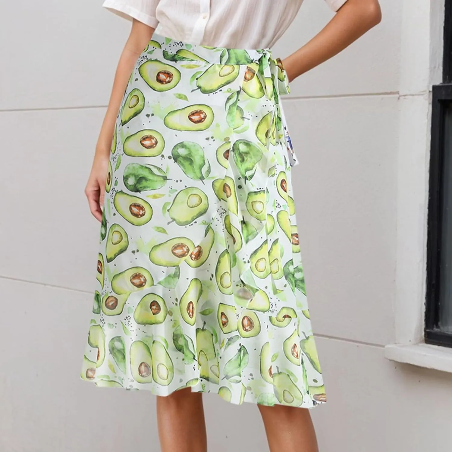 A Line Skirt for Women Funny Graphic Print High Elastic Waist Casual Knee Length Maxi Skirts for Summer Vacation