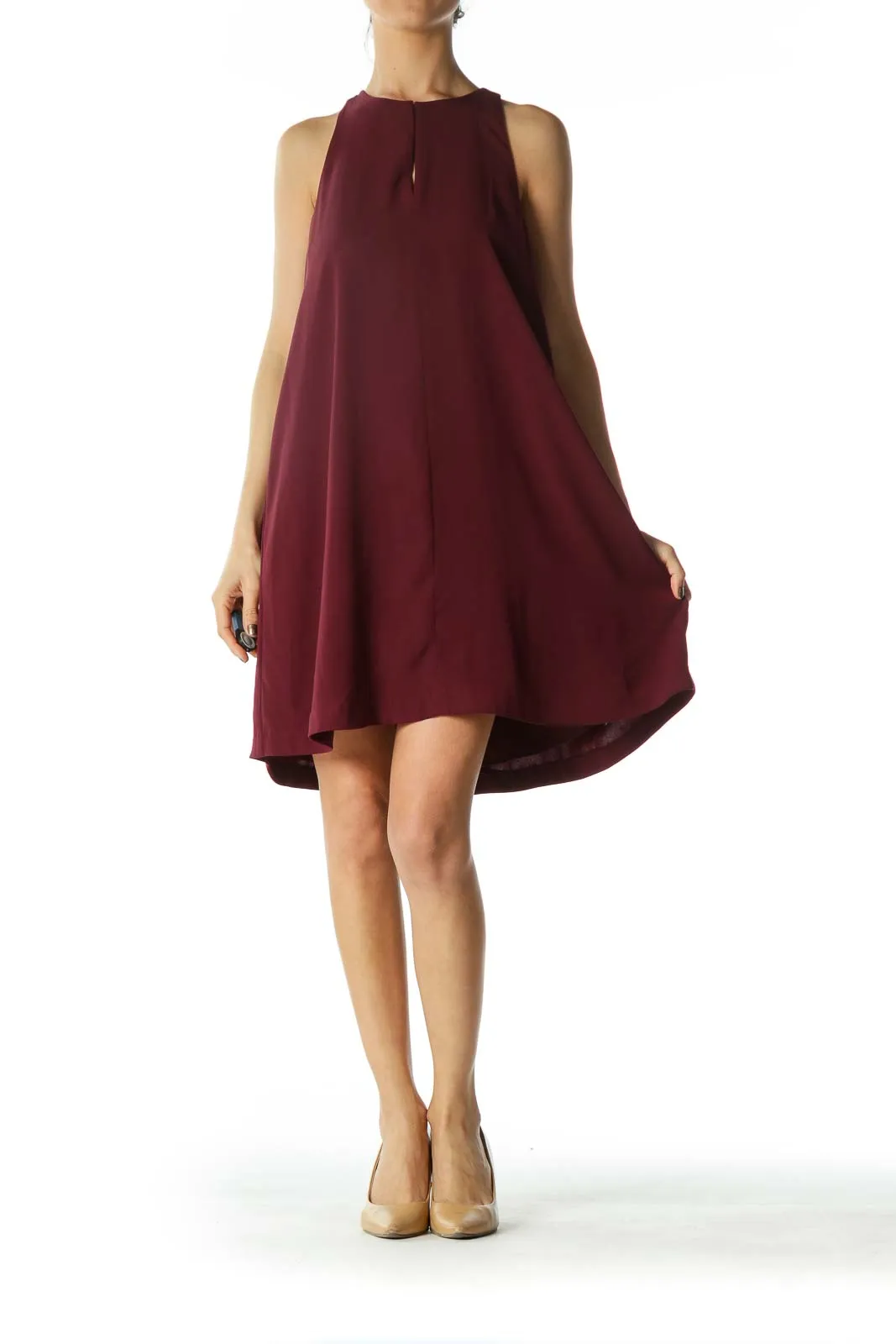 Burgundy High-Neck Keyhole Cocktail Dress