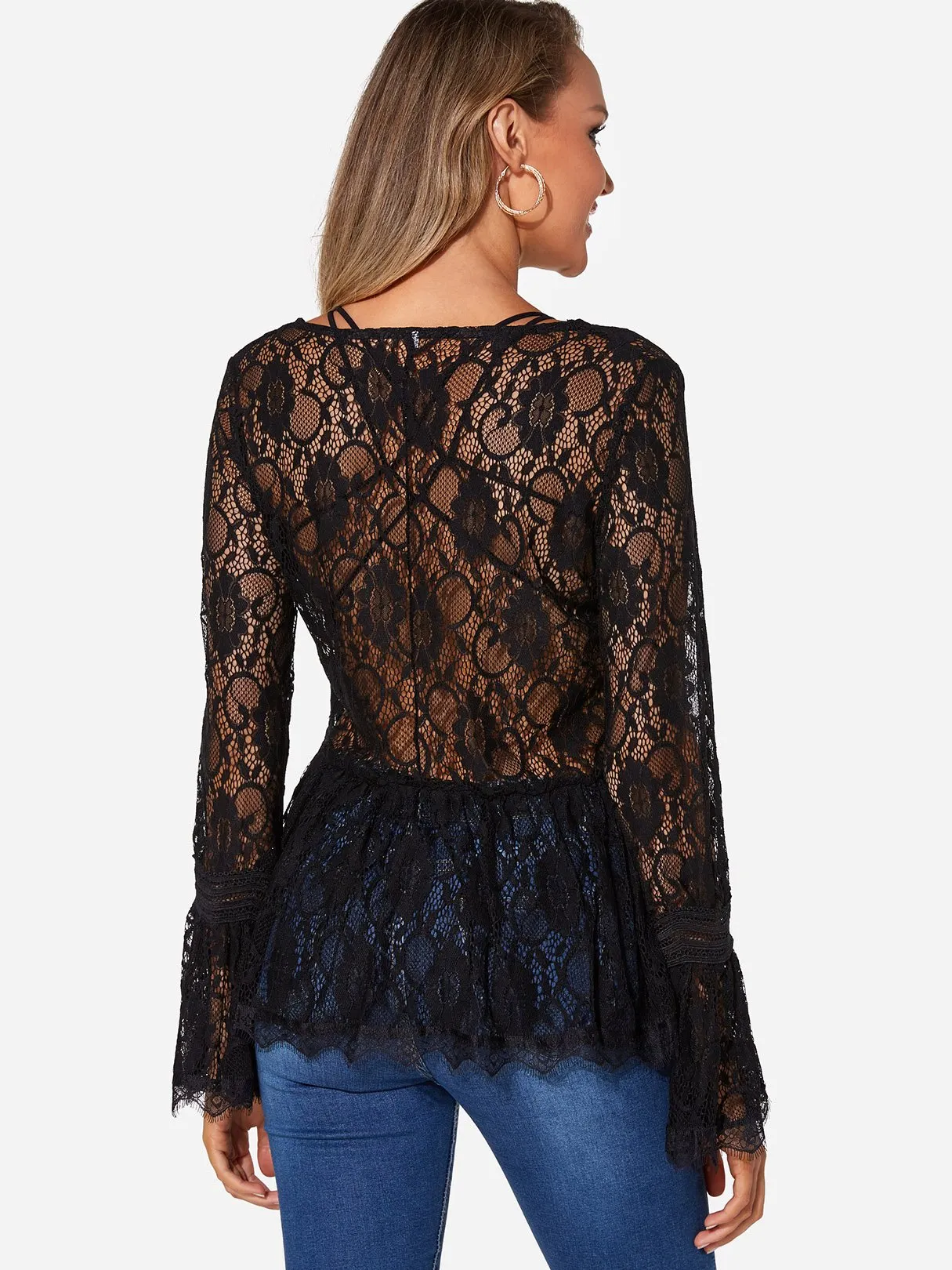 Custom Round Neck Plain Lace Long Sleeve Fashion Tee