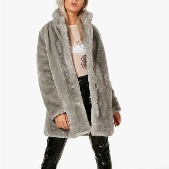 Fashion Faux Fur Pure Color Lapel Plush Coat