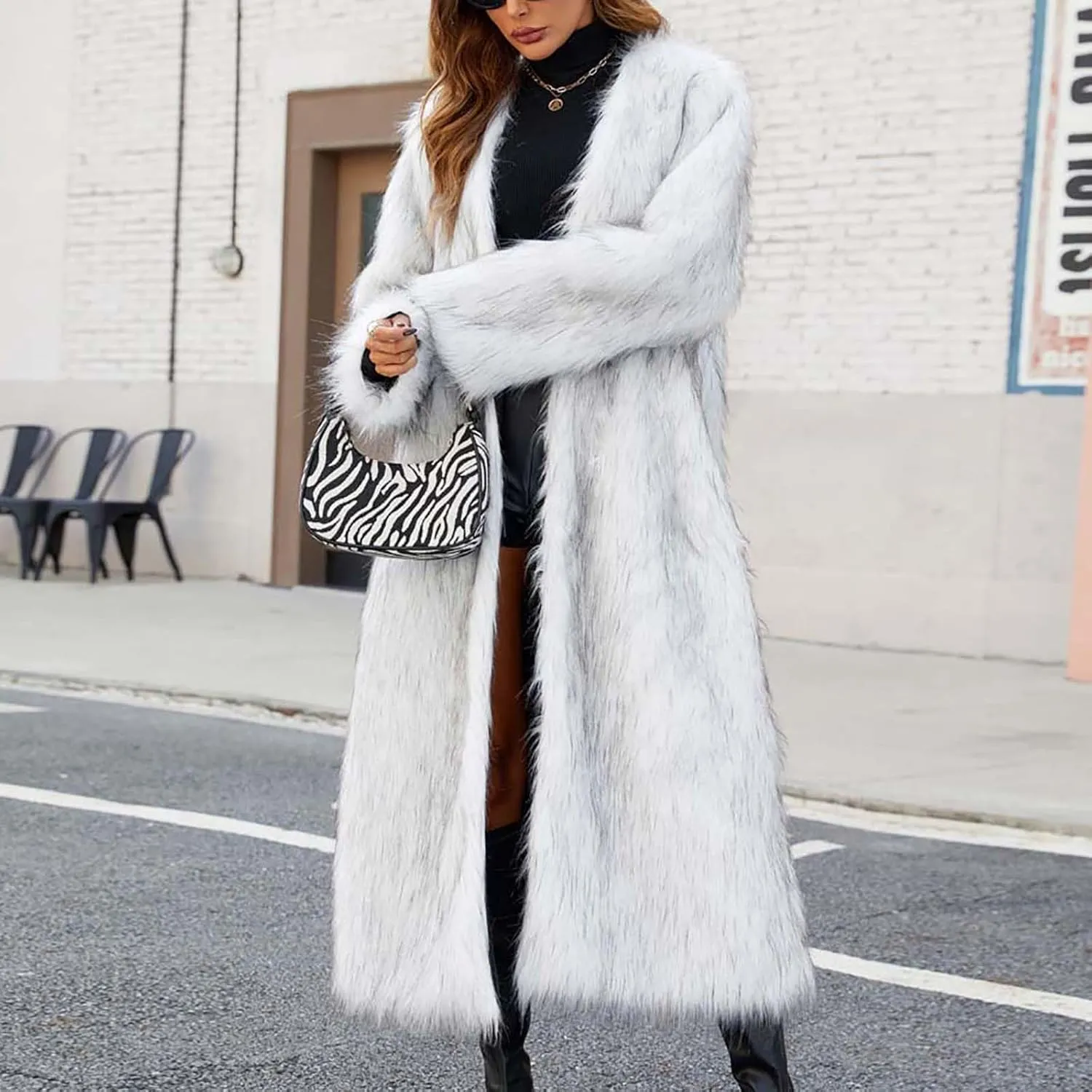Faux Fur Coats for Women Long Open Front Cardigan Fuzzy Fleece Jacket Warm Winter Coats Fashion Outfits