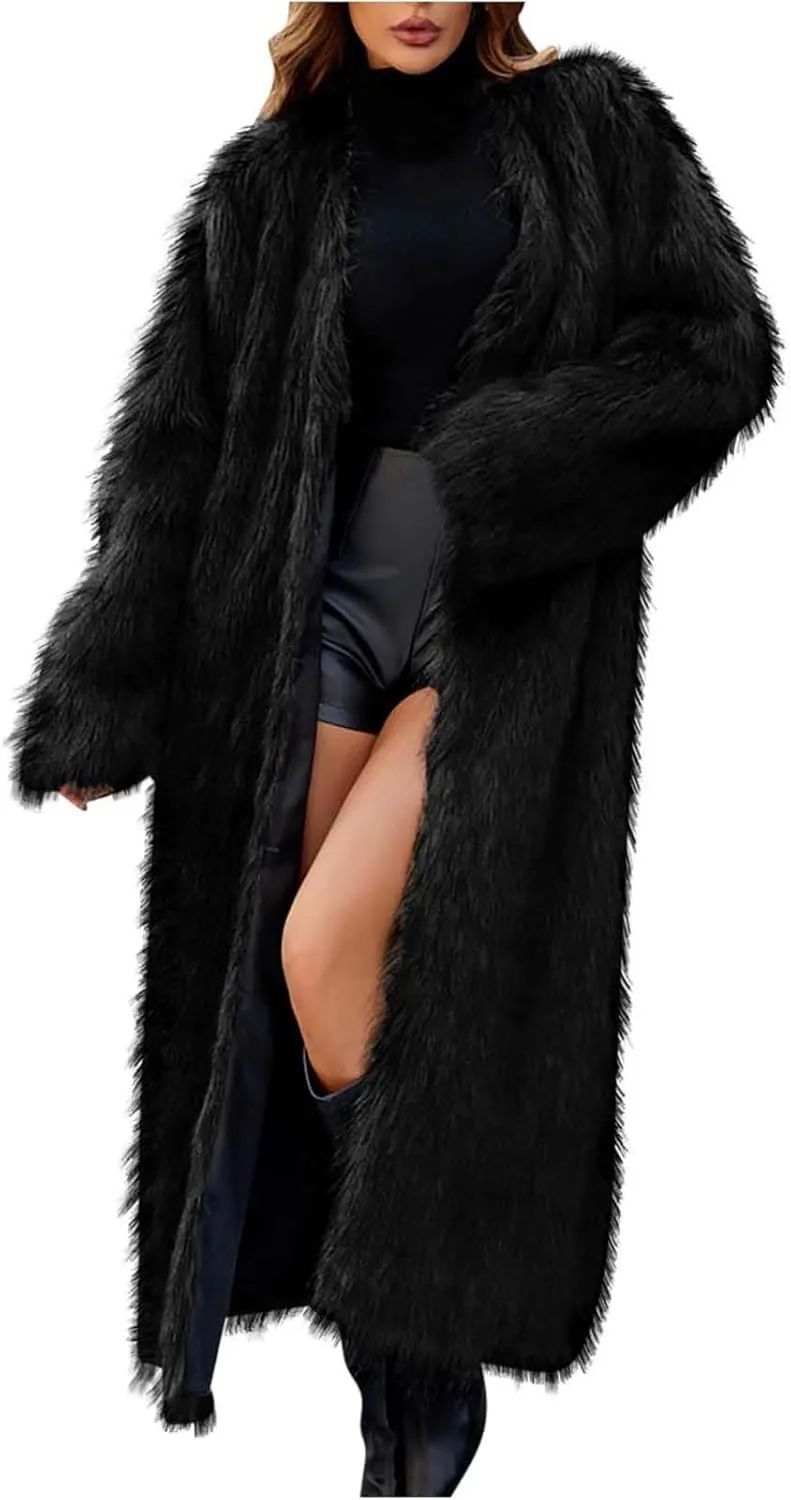 Faux Fur Coats for Women Long Open Front Cardigan Fuzzy Fleece Jacket Warm Winter Coats Fashion Outfits