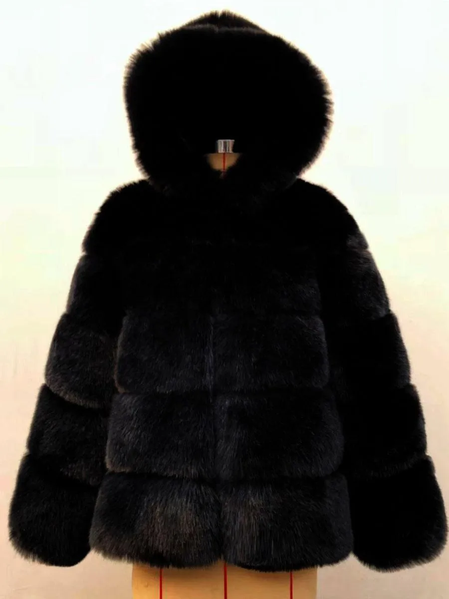 Faux Fur Hooded Short Coat