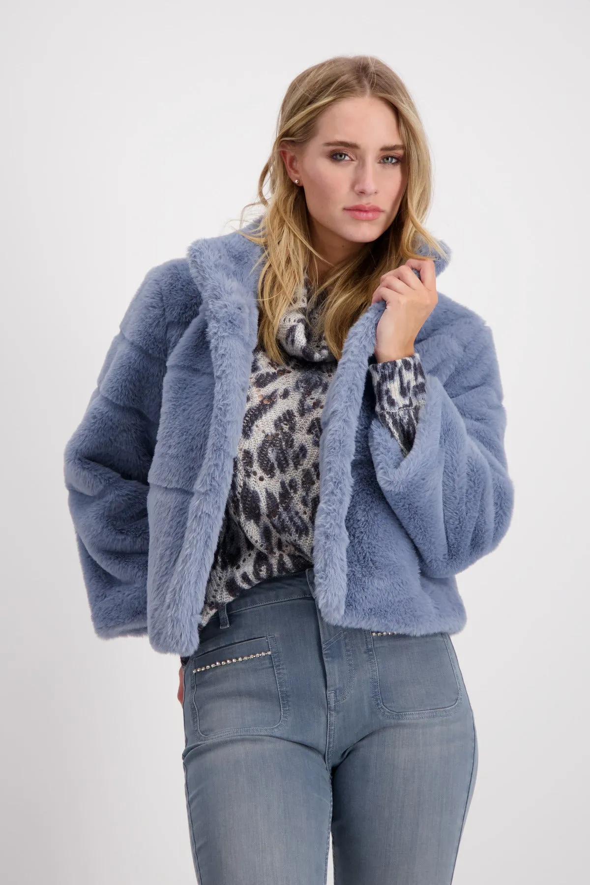 Faux Fur Jacket | Smokey Blue