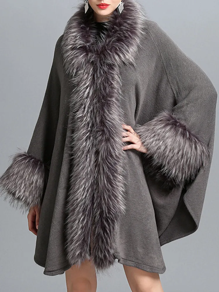 Faux Fur Patchwork Women Cloak Coats
