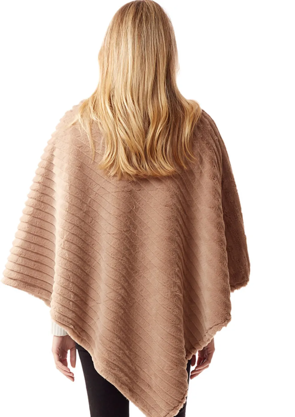 Faux Fur Poncho-Taupe-50% OFF