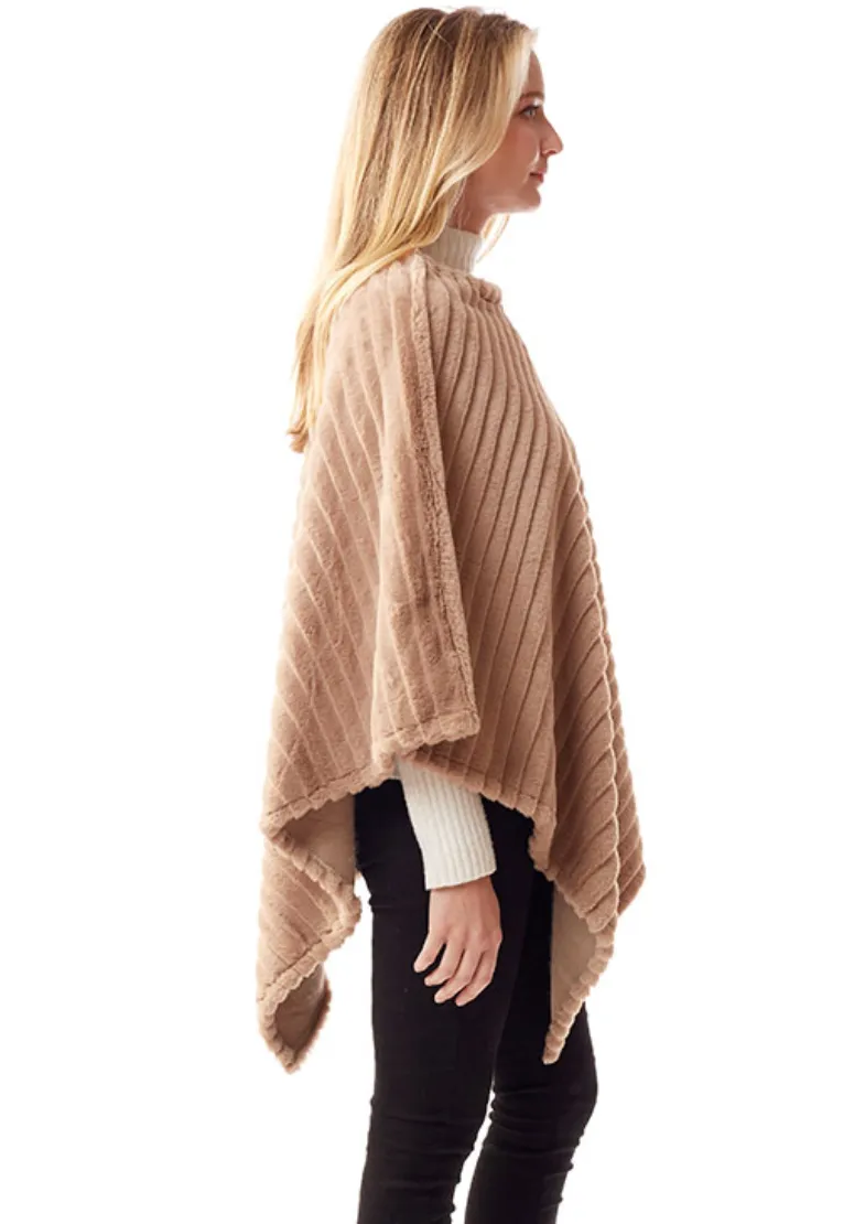 Faux Fur Poncho-Taupe-50% OFF