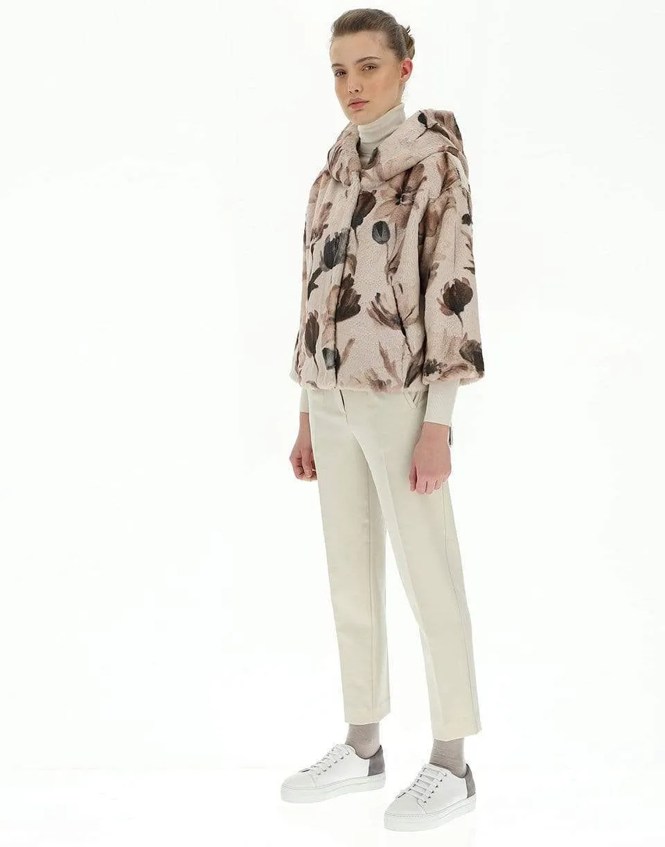Floral Print Faux Fur Cape Jacket