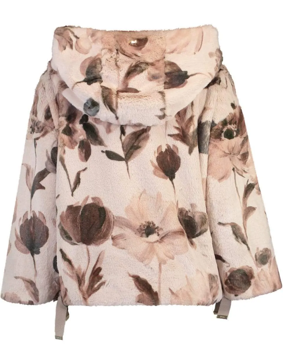 Floral Print Faux Fur Cape Jacket