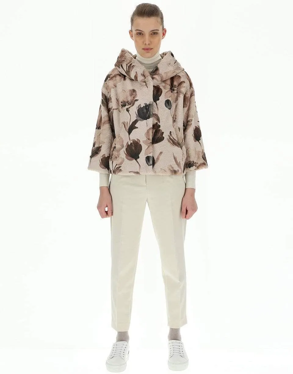 Floral Print Faux Fur Cape Jacket
