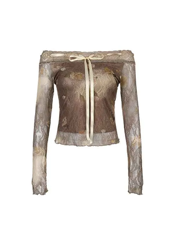Floral Printed Lace Up Patchwork T-Shirt