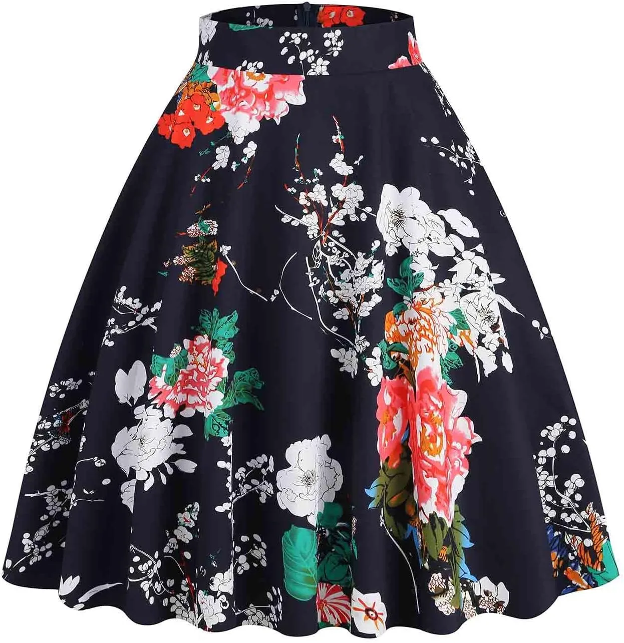 Floral Skirts for Women 2024 Fall Knee Length A-Line Midi Skirt Elastic High Waist Flare Ruffle Work Office Skirts