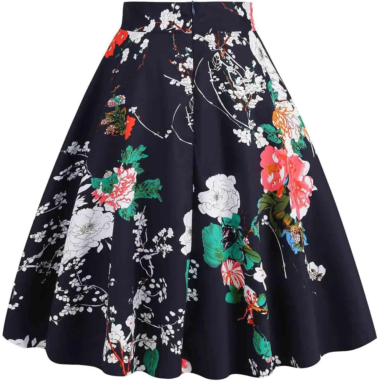 Floral Skirts for Women 2024 Fall Knee Length A-Line Midi Skirt Elastic High Waist Flare Ruffle Work Office Skirts