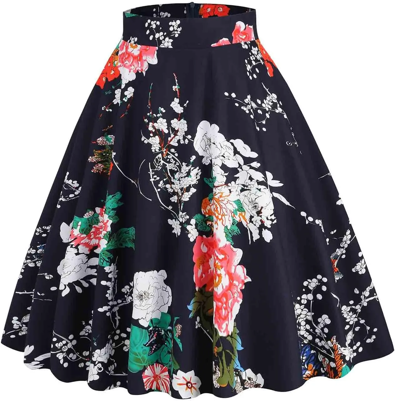 Floral Skirts for Women 2024 Fall Knee Length A-Line Midi Skirt Elastic High Waist Flare Ruffle Work Office Skirts
