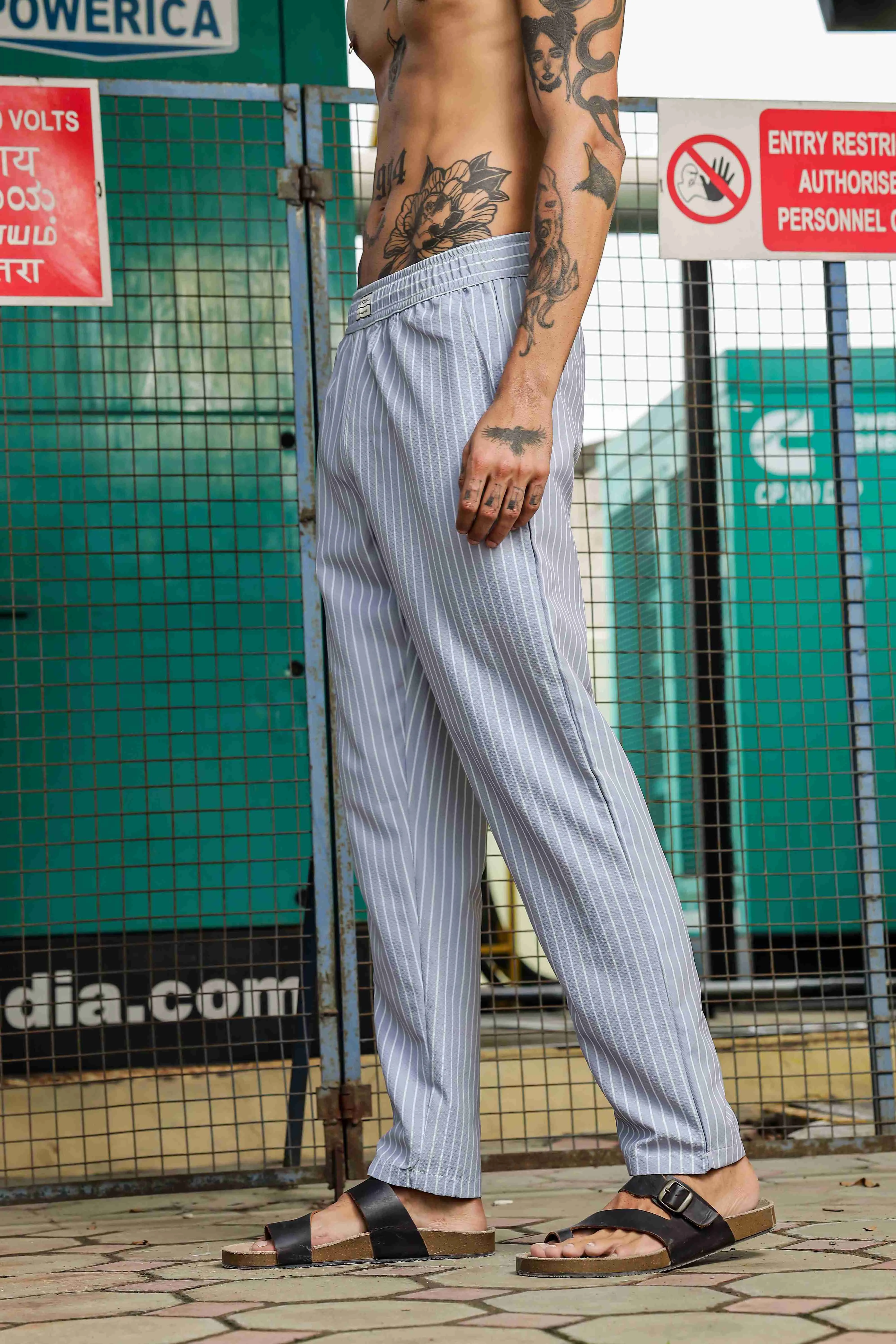 Grey Striped Textured Relaxed Fit All Day Pants