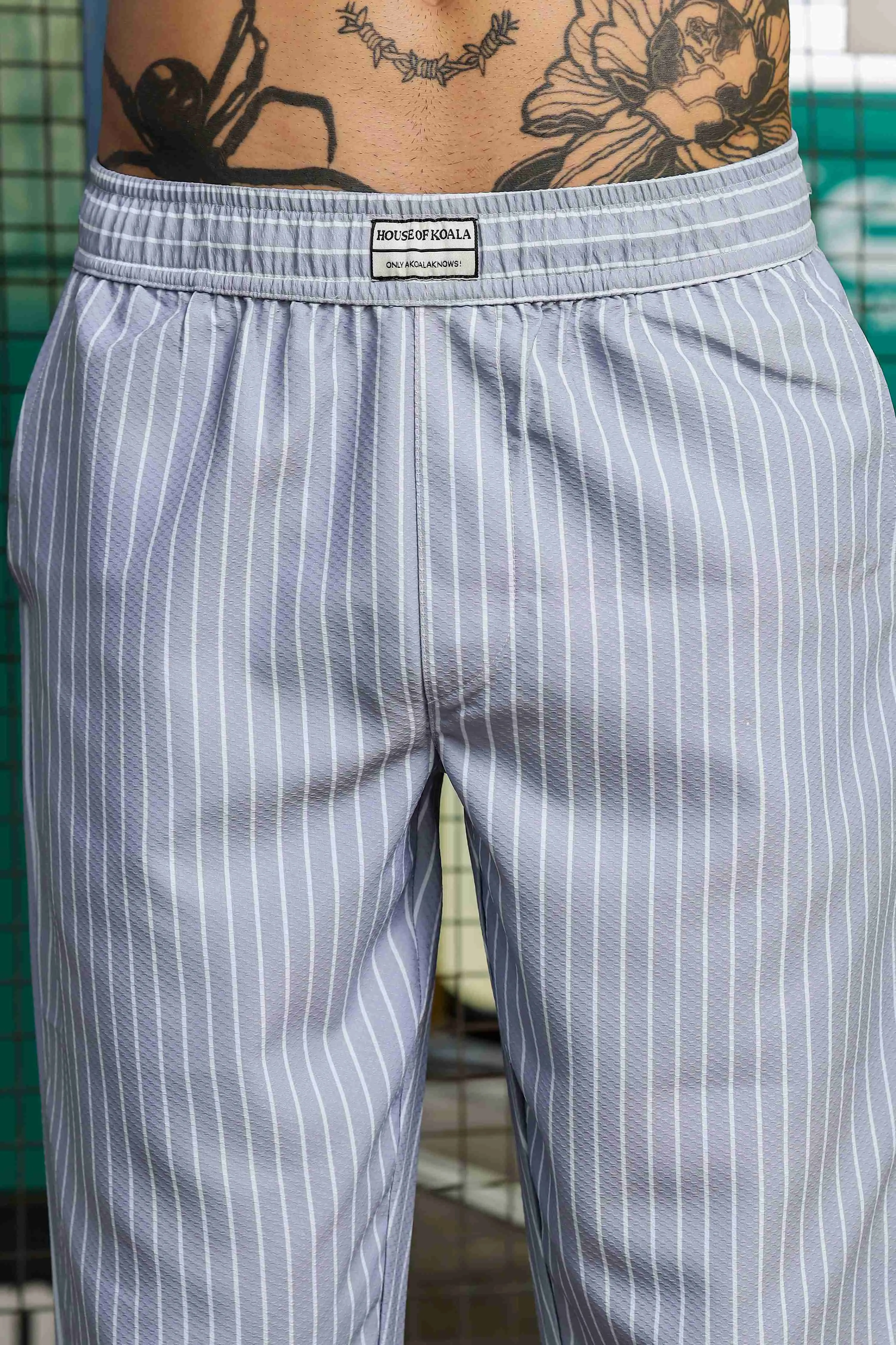 Grey Striped Textured Relaxed Fit All Day Pants