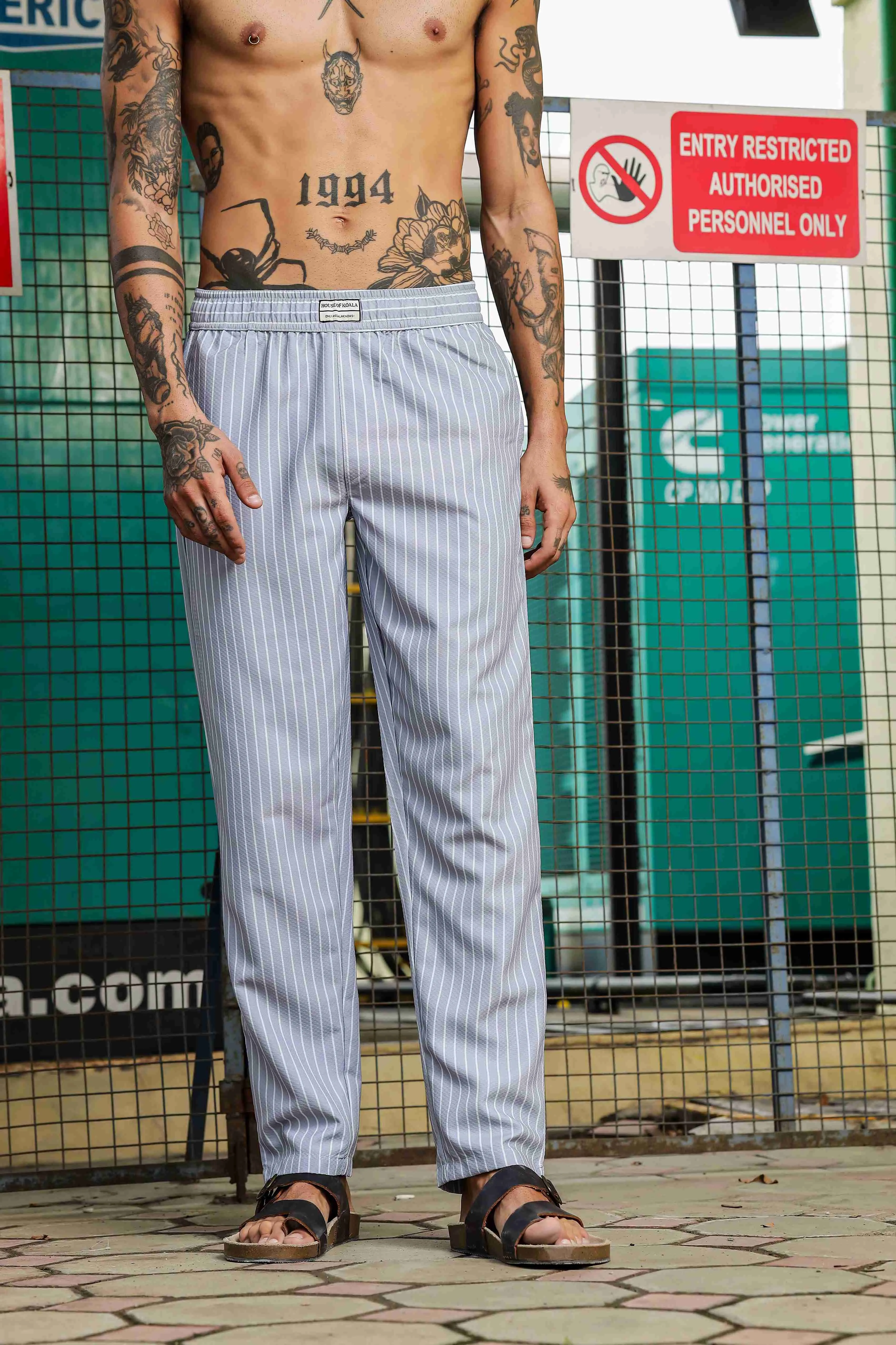 Grey Striped Textured Relaxed Fit All Day Pants
