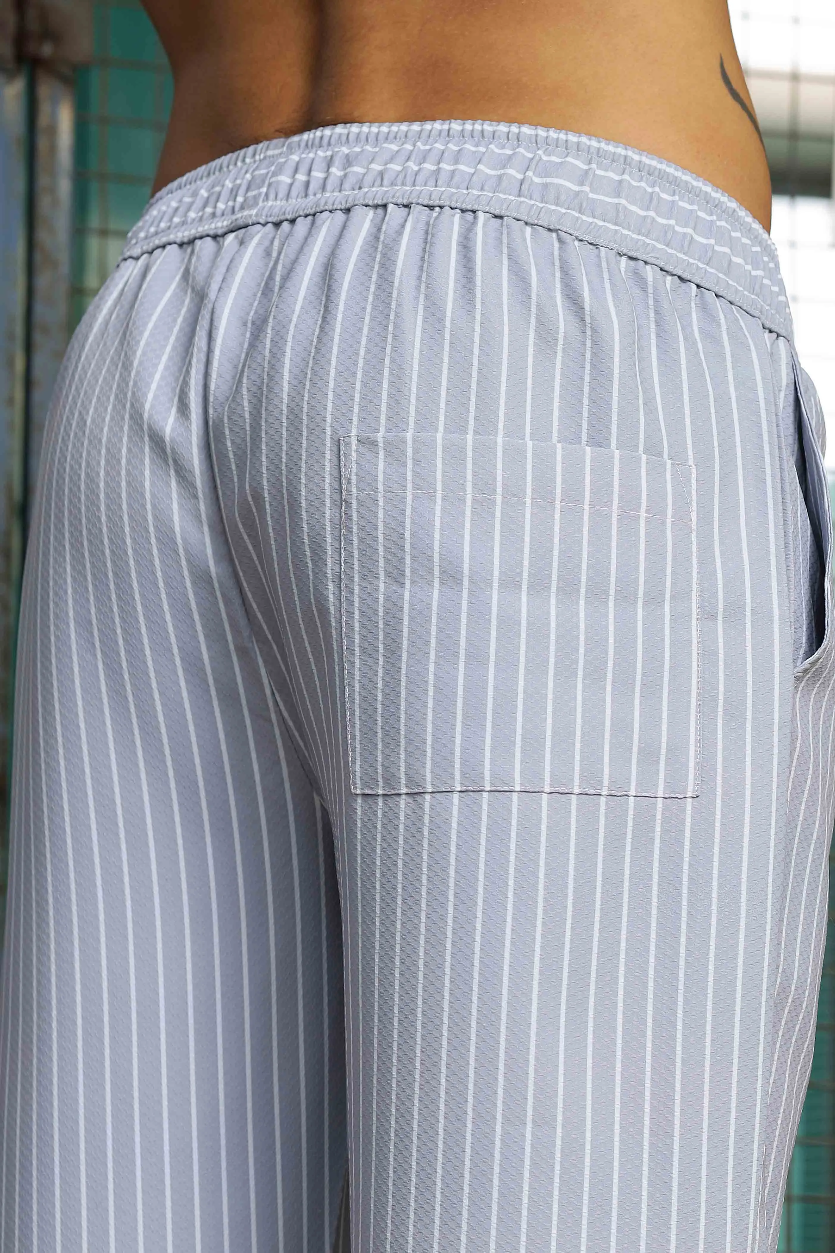 Grey Striped Textured Relaxed Fit All Day Pants