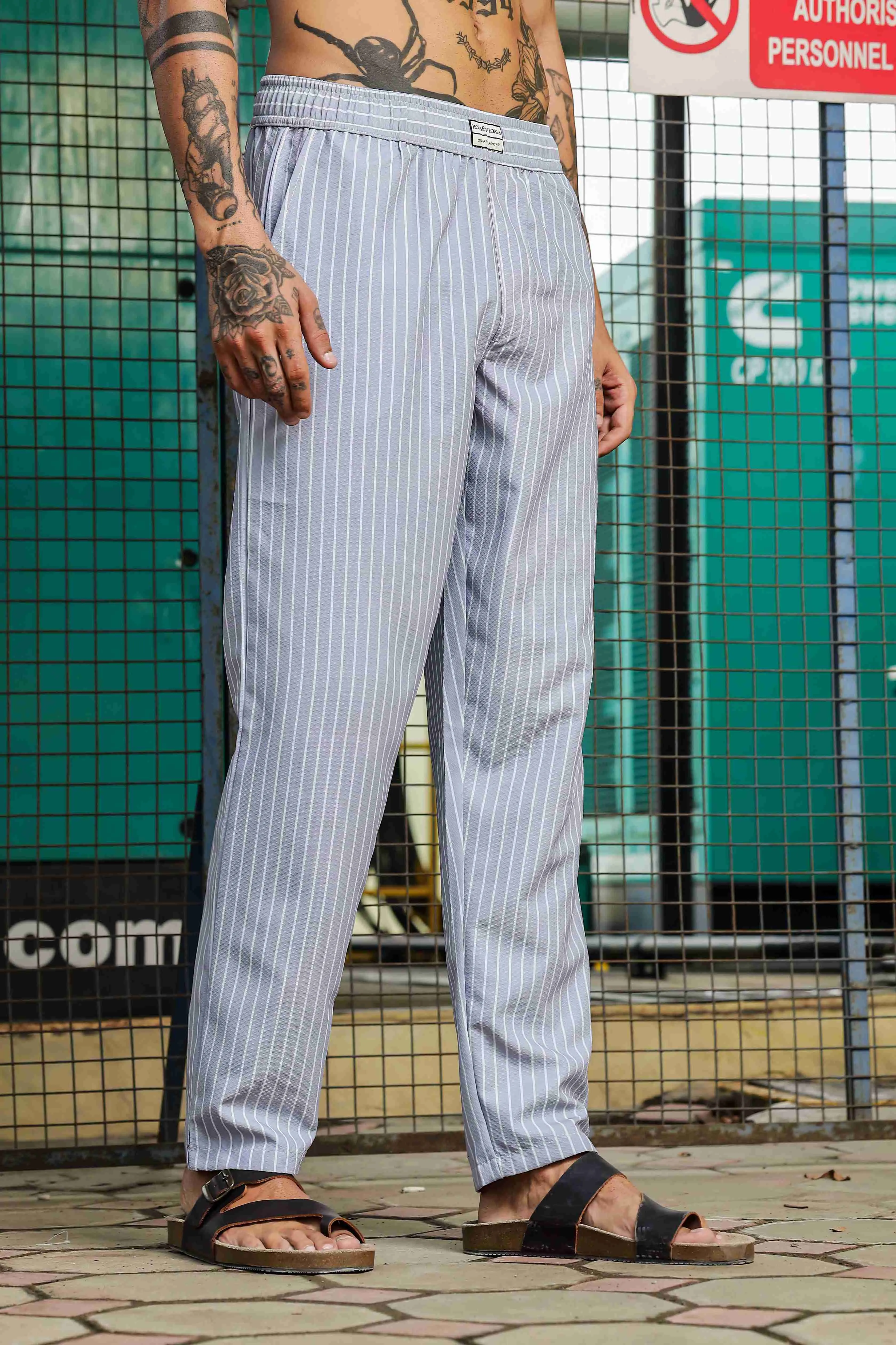 Grey Striped Textured Relaxed Fit All Day Pants