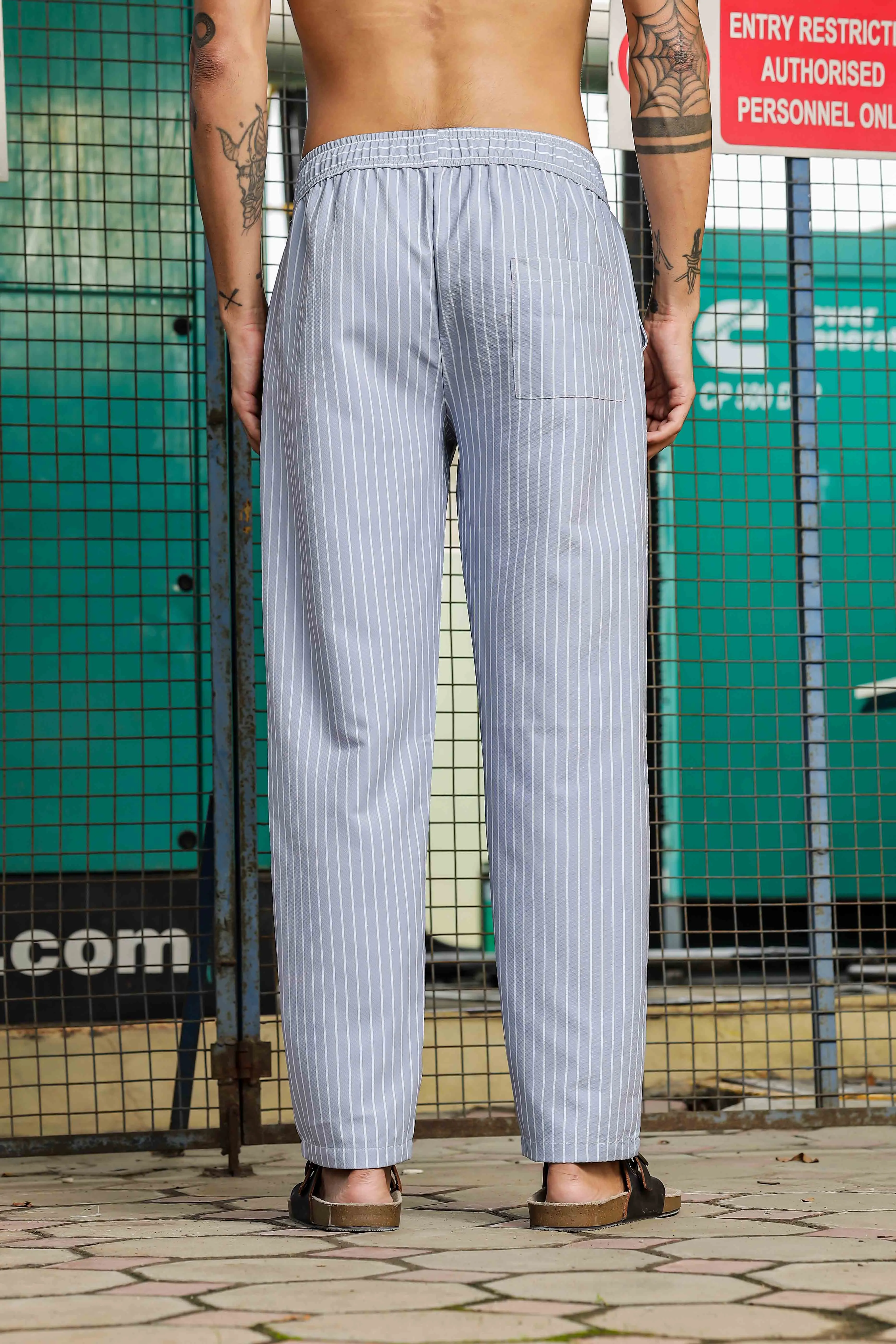 Grey Striped Textured Relaxed Fit All Day Pants
