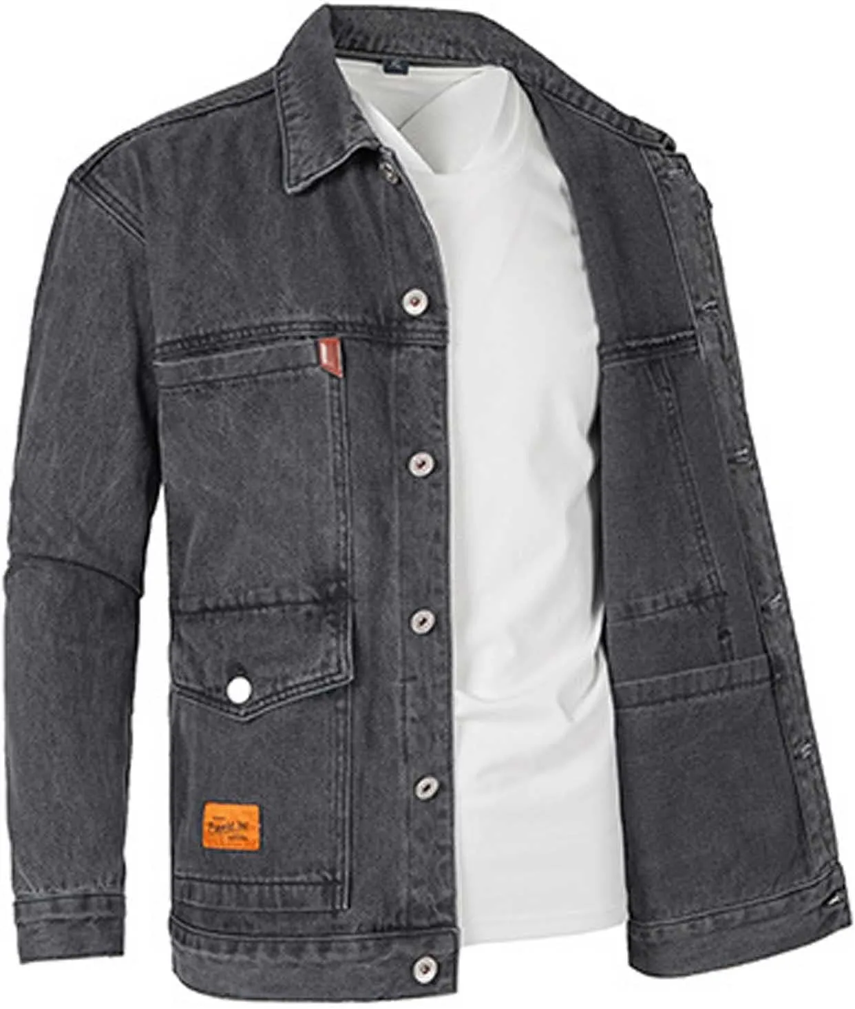 hlysgo Men's Denim Jacket, Long Sleeve Coat Slim Fit Casual Jean Jacket Button Down Trucker Jacket Pockets Outwear for Men