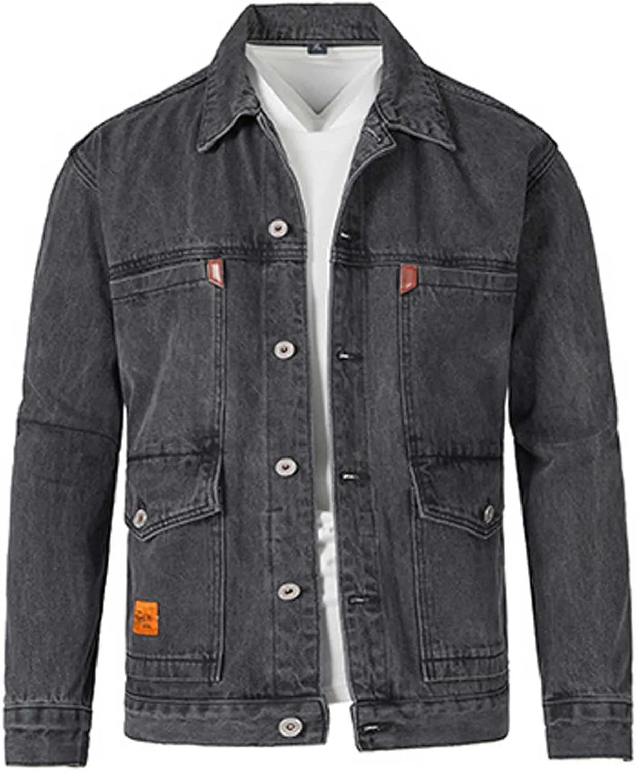 hlysgo Men's Denim Jacket, Long Sleeve Coat Slim Fit Casual Jean Jacket Button Down Trucker Jacket Pockets Outwear for Men