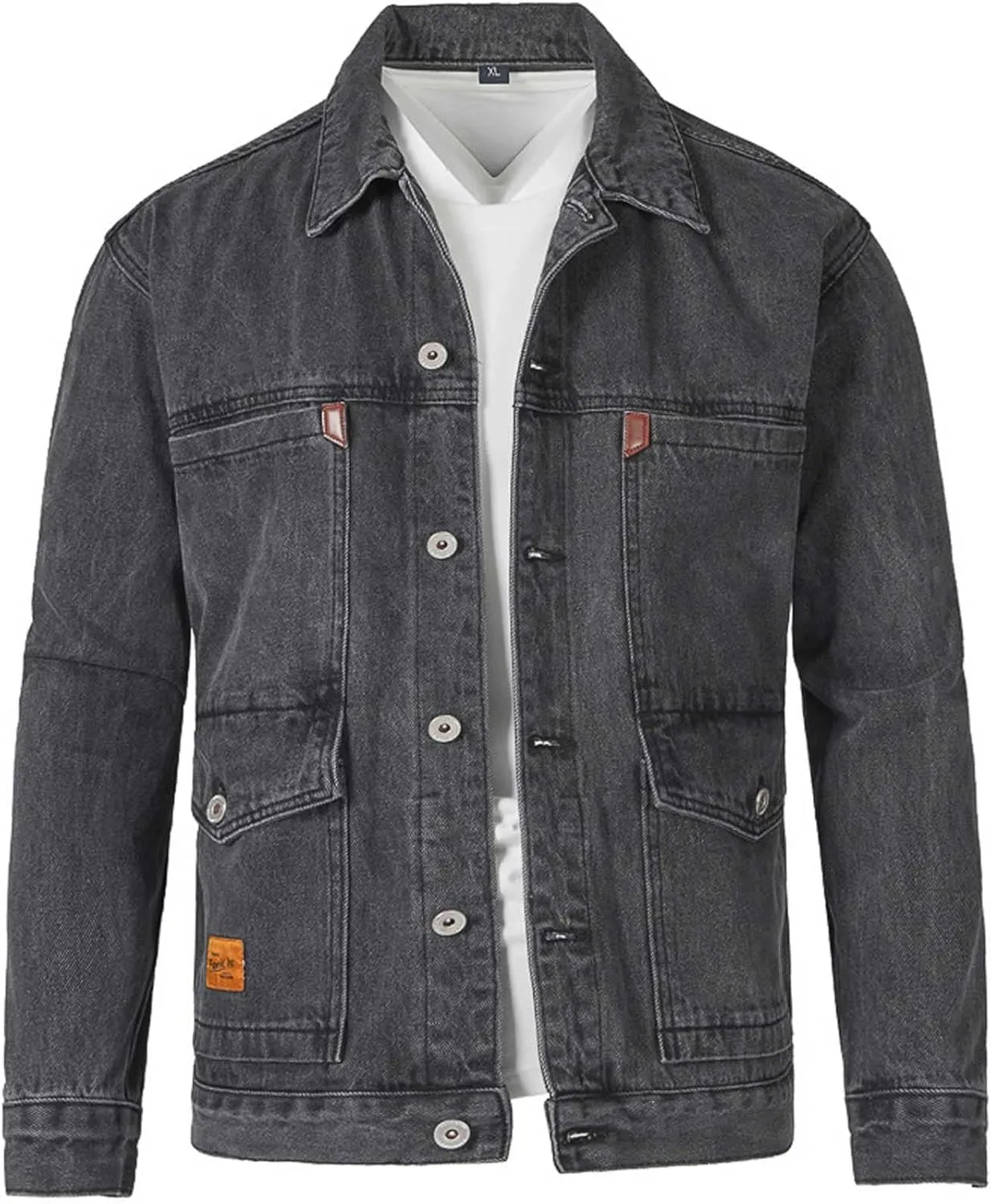 hlysgo Men's Denim Jacket, Long Sleeve Coat Slim Fit Casual Jean Jacket Button Down Trucker Jacket Pockets Outwear for Men