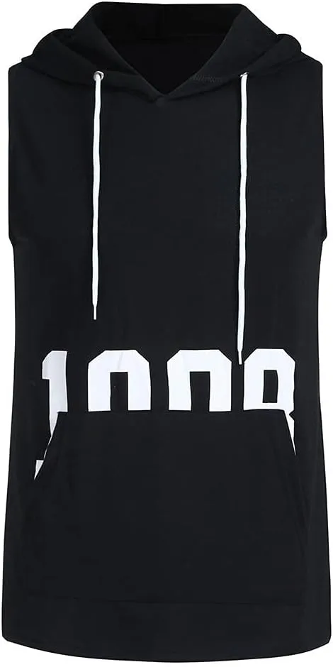 Hoodies for Men Men's Workout Hooded Tank Tops Gym Sleeveless Hoodie Bodybuilding Muscle Cut Off T-Shirts with Pocket