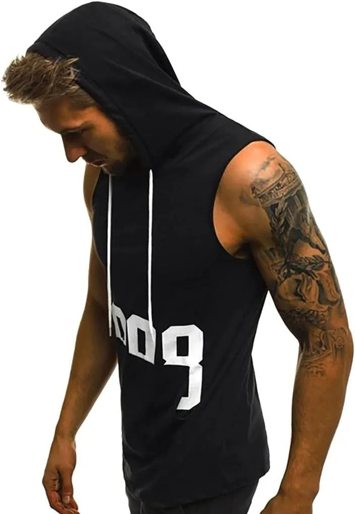 Hoodies for Men Men's Workout Hooded Tank Tops Gym Sleeveless Hoodie Bodybuilding Muscle Cut Off T-Shirts with Pocket