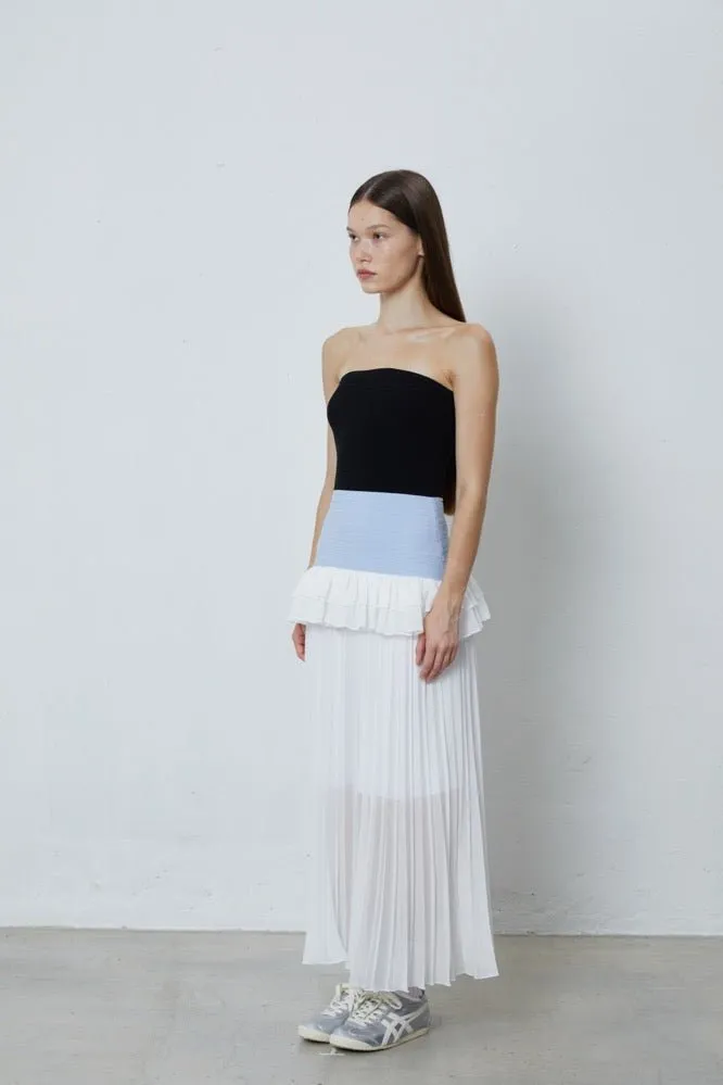 Knitted Paneled Gauze Pleated Dress