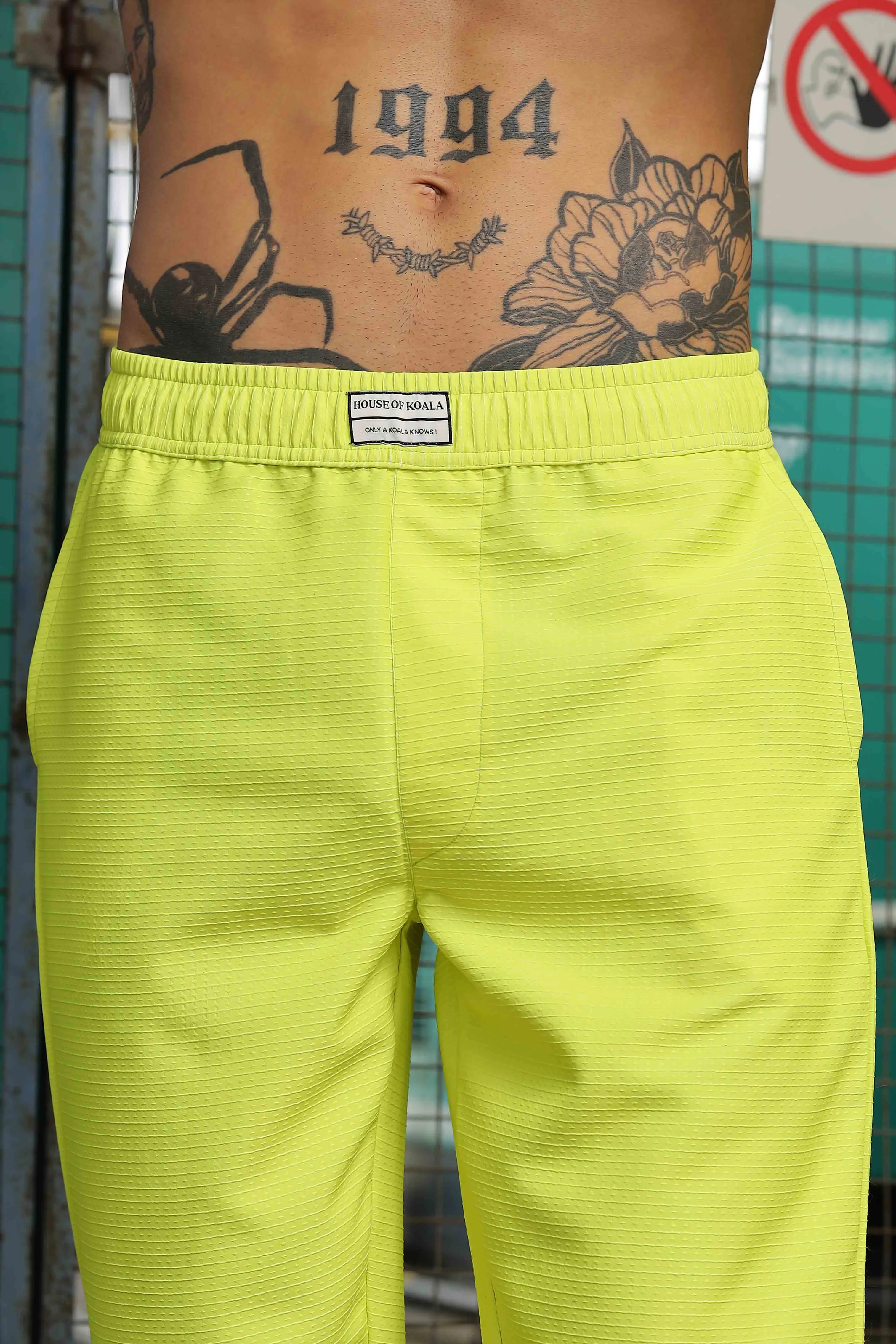 Lime Green Textured Fabric Relaxed Fit  Coord Set