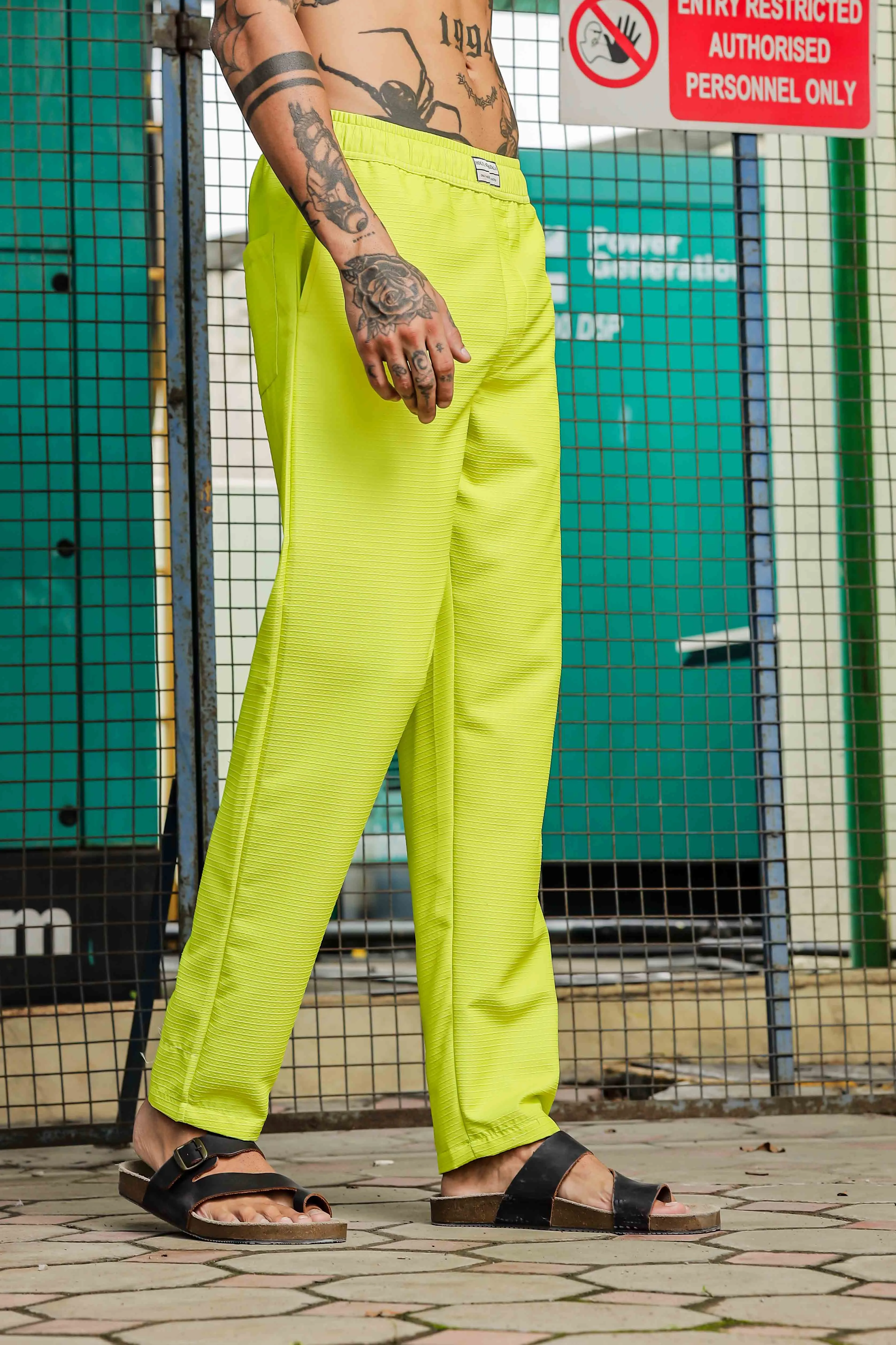 Lime Green Textured Fabric Relaxed Fit  Coord Set