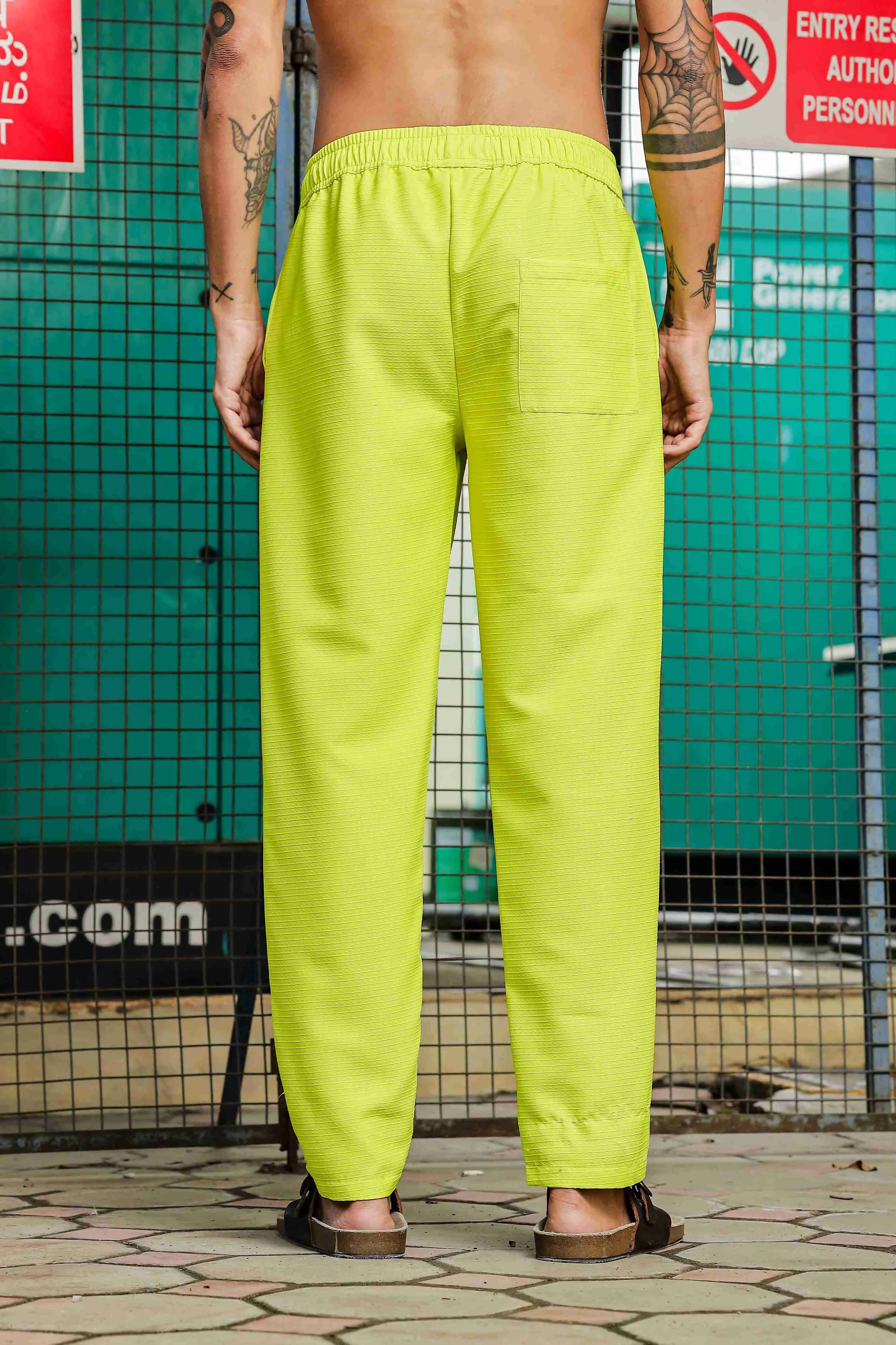 Lime Green Textured Fabric Relaxed Fit  Coord Set