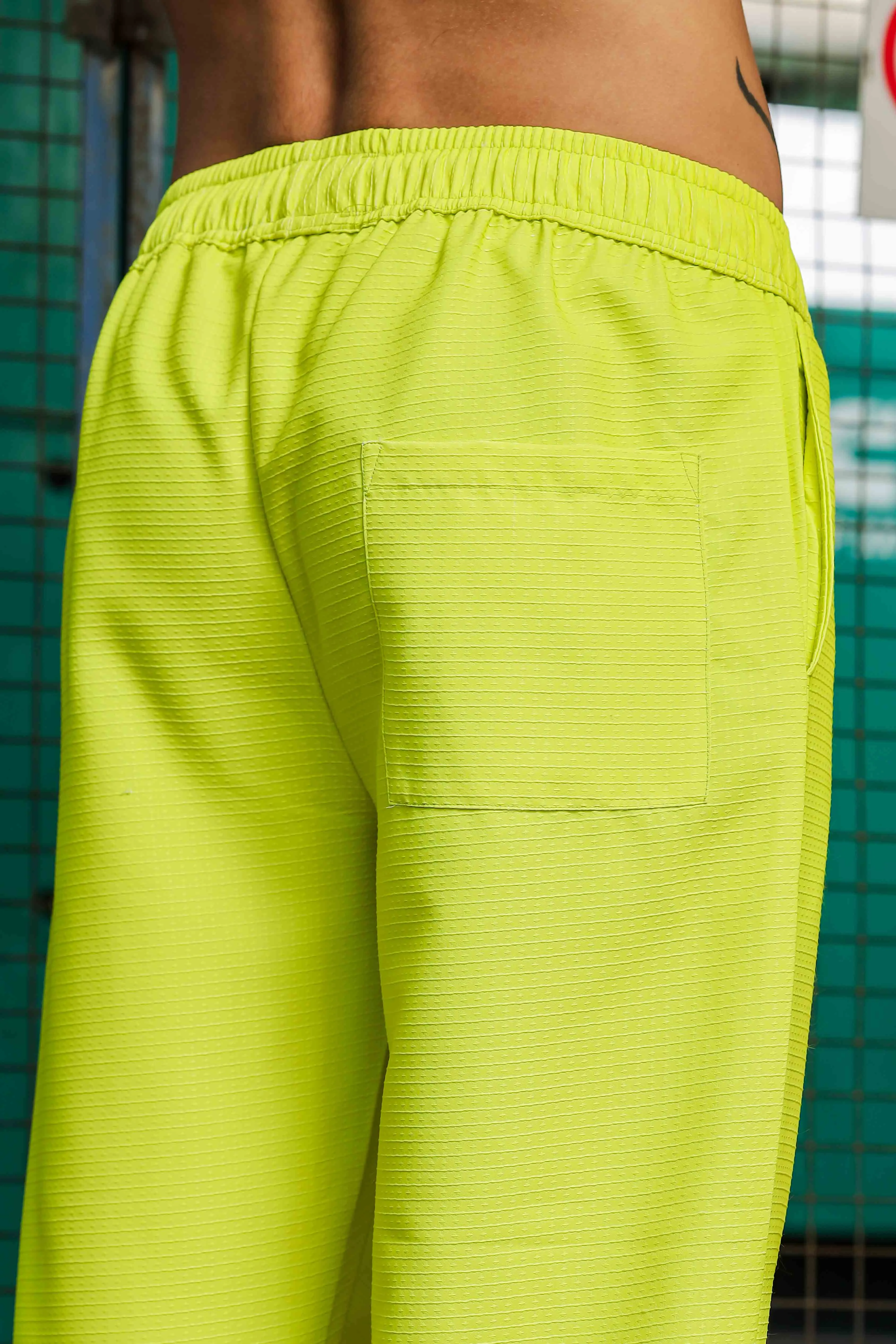 Lime Green Textured Fabric Relaxed Fit  Coord Set