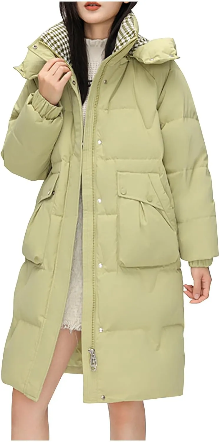 Long Puffer Coat For Women 2024 Trendy Winter Padded Down Jackets Full Zip Up Parka Coats Hooded Windproof Outerwear