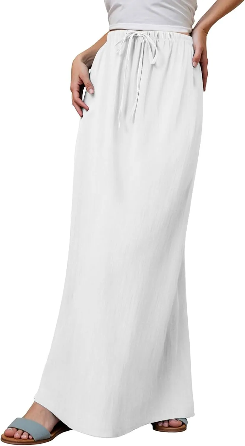 Long Skirt for Summer Casual Slim Fit Stretchy High Elastic Waist Flowy Flare Long Skirts for Women Trendy Clothes