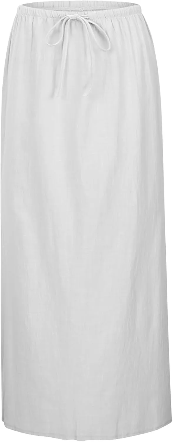 Long Skirt for Summer Casual Slim Fit Stretchy High Elastic Waist Flowy Flare Long Skirts for Women Trendy Clothes