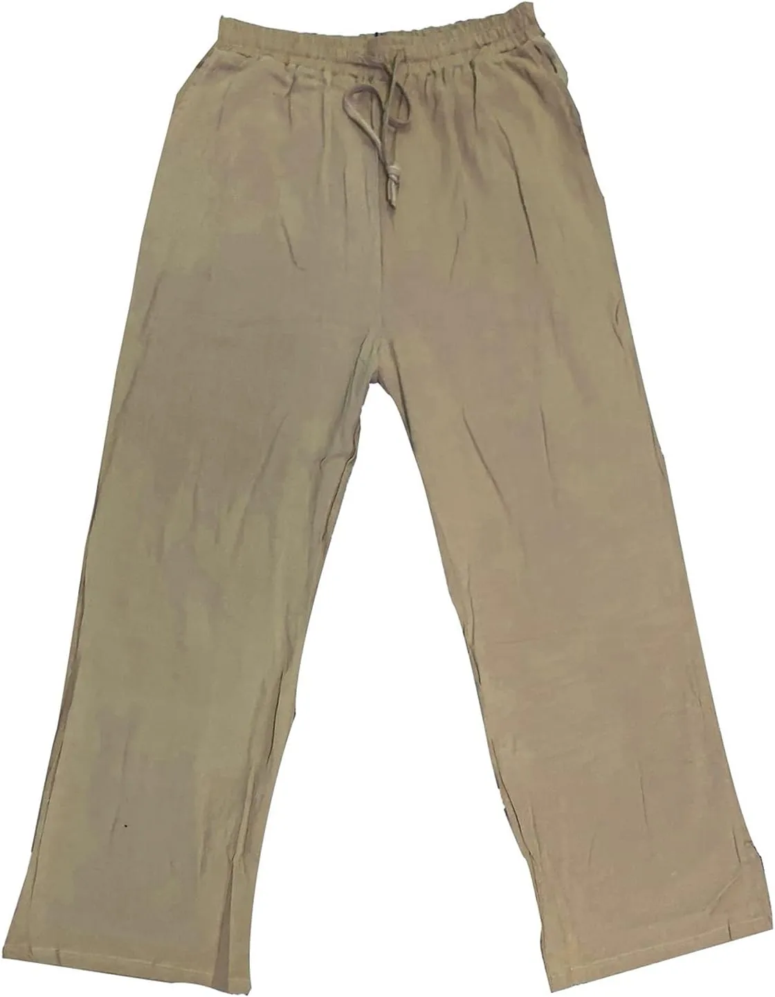 Men Linen Pants Lightweight Casual Relaxed Fit Elastic Waist Breathable Wide Leg Baggy Joggers Trousers