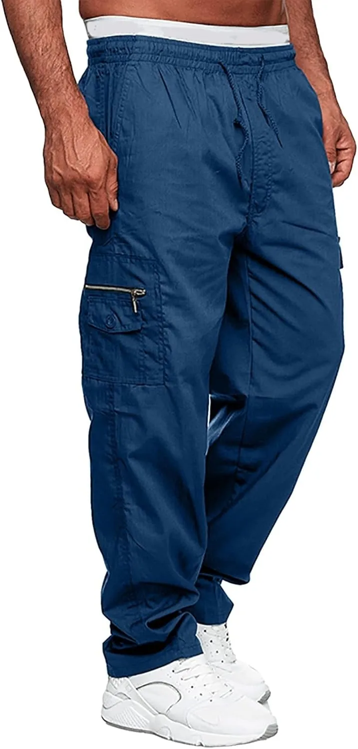 Men's Cargo Pants Jogger Hiking Sweatpants Casual Athletic Outdoor Cotton Trousers Relaxed Fit with Pockets