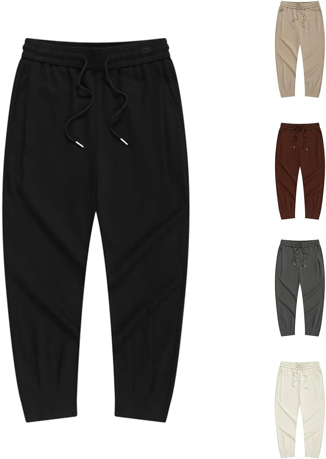 Mens Cotton Relaxed Fit Athletic Pants with Pockets Casual Elastic Waist Drawstring Sweatpants Loose Jogger Trousers