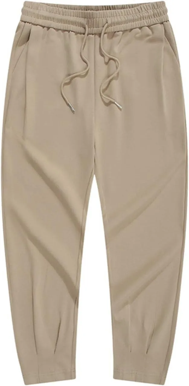 Mens Cotton Relaxed Fit Athletic Pants with Pockets Casual Elastic Waist Drawstring Sweatpants Loose Jogger Trousers