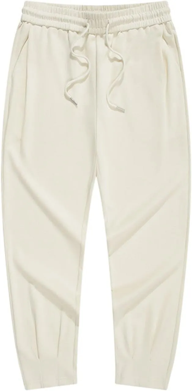 Mens Cotton Relaxed Fit Athletic Pants with Pockets Casual Elastic Waist Drawstring Sweatpants Loose Jogger Trousers