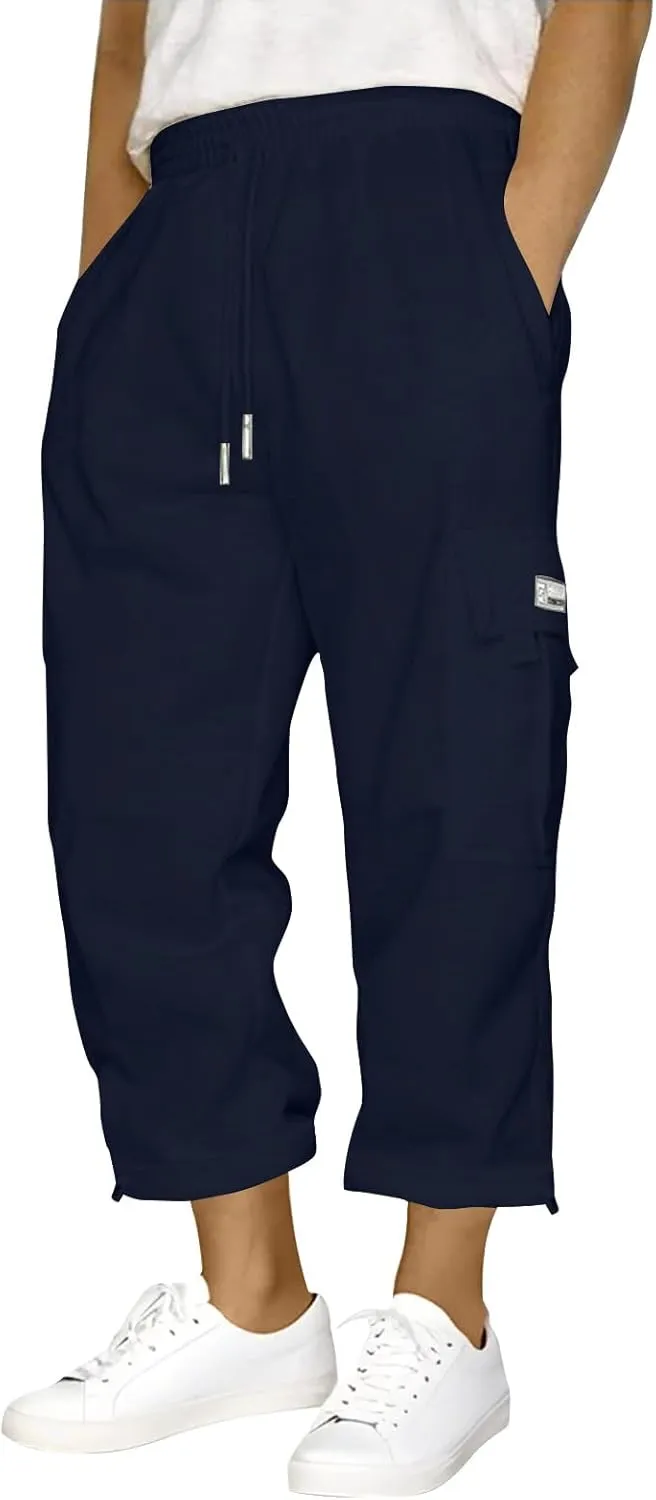 Men's Pants Casual Relaxed Fit Drawstring Sweatpants Tactical Hiking Joggers Cargo Stretch Workout with Multi Pockets