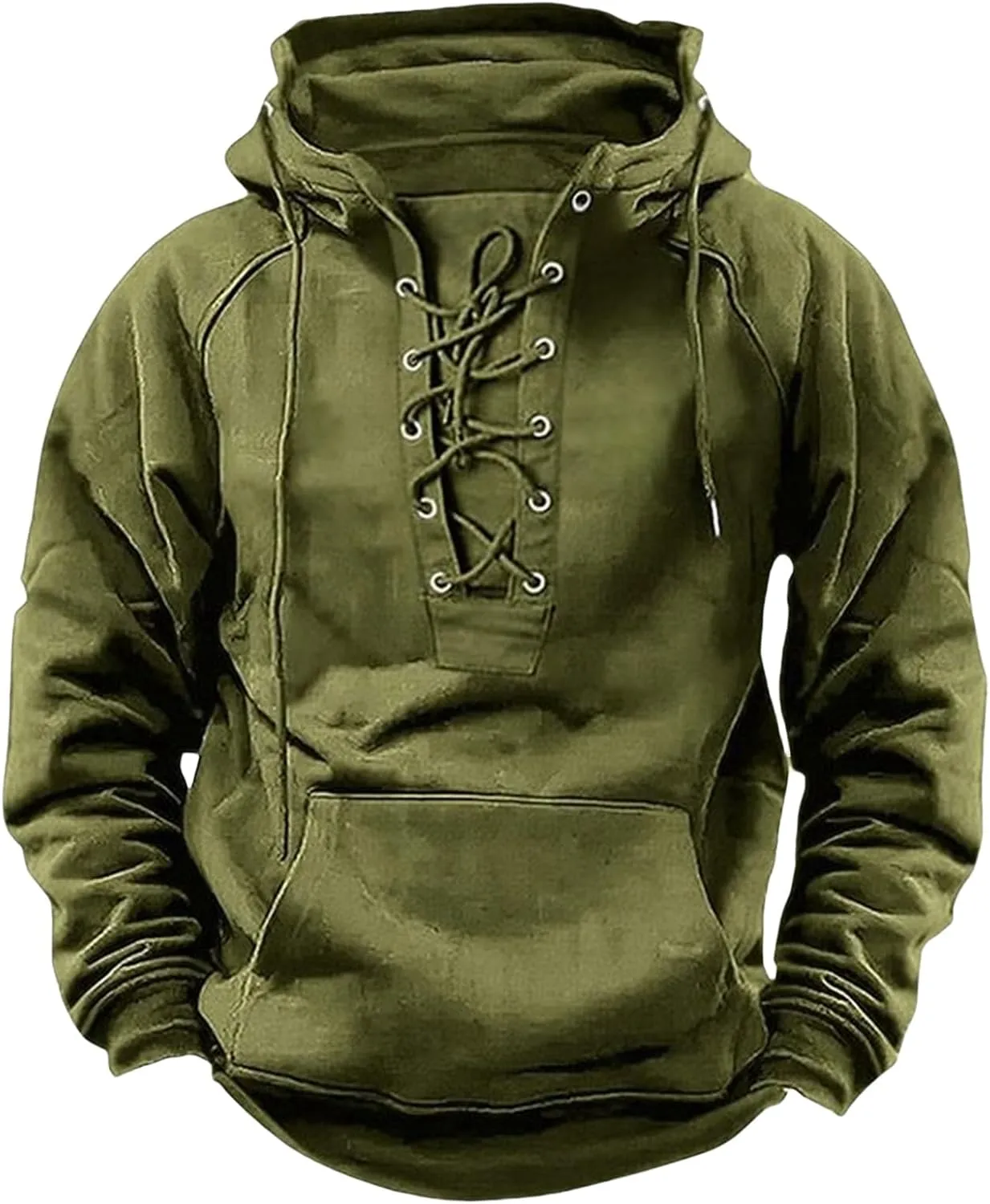 Mens Tactical Sweatshirts Lace Up Aztec Hooded Pullover Long Sleeve Cargo Workout Outdoor Hoodies with Pocket