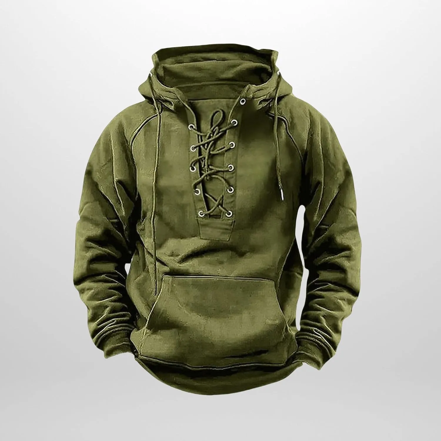 Mens Tactical Sweatshirts Lace Up Aztec Hooded Pullover Long Sleeve Cargo Workout Outdoor Hoodies with Pocket