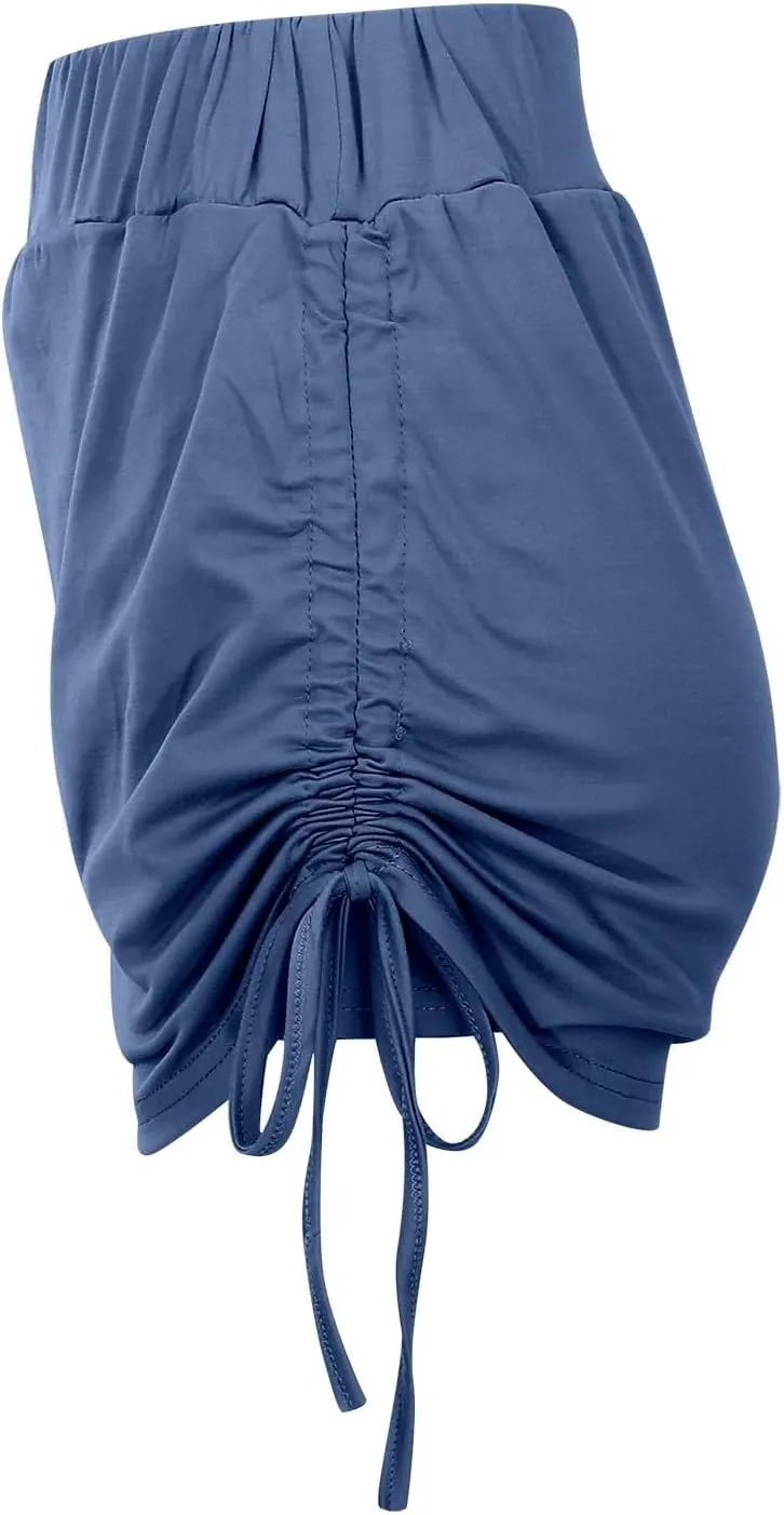 Mini Skirts for Women Sexy Lace Up Solid High Elastic Waist Slim Fit Stretchy Casual Pencil Shorts Skirts for Summer