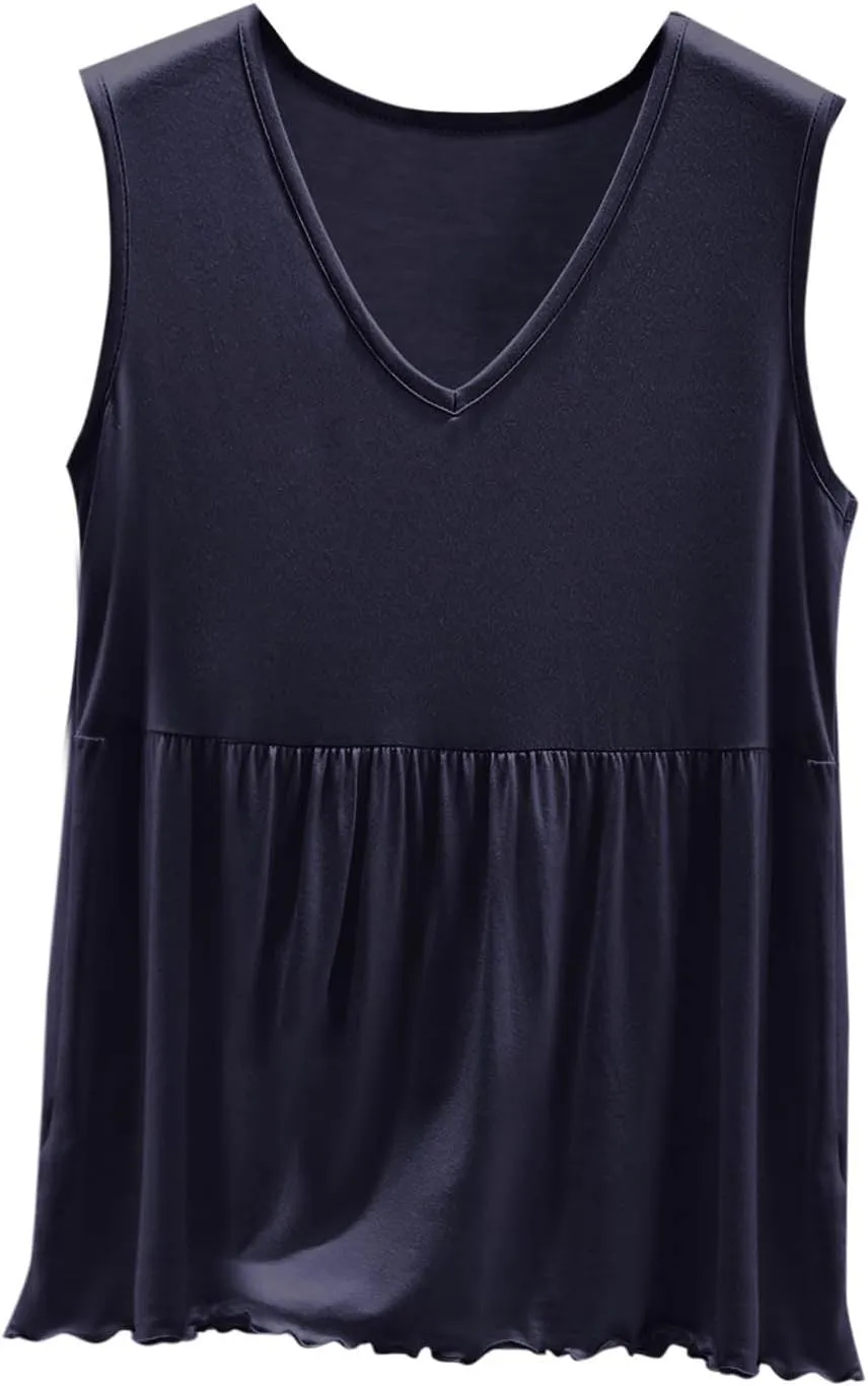 Oplxuo Women Sleeveless Tank Top V-Neck Ruffle Hem Camisole Casual Loose Layering Cami Undershirt for Yoga